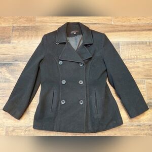 Jason Kole Womens Double Breasted Pea Coat Size L Black Wool Mid Lenth Jacket